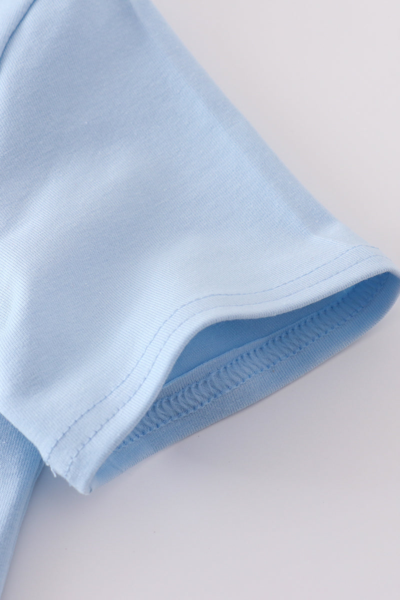 Blue gingham shorts set with playful pattern, perfect for sunny adventures.