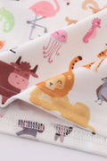 Blue zoo animals print shorts set features playful safari creatures for kids.