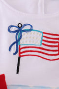 Blue gingham bloomer set with flag embroidery and a matching bow, perfect for summer.