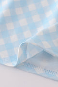 Blue gingham bloomer set with flag embroidery and a matching bow, perfect for summer.