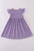 Purple smocked dress with gold LSU geaux embroidery, perfect for game day.