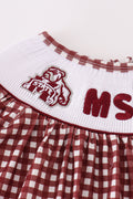 A charming gingham dress with MSU embroidery, perfect for game day.