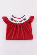 Maroon Alabama Roll Tide smocked shorts set with embroidered elephants.
