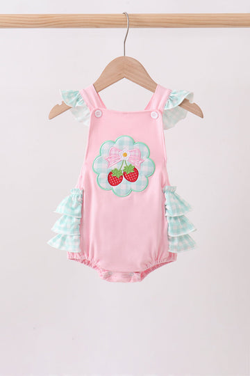 Pink Strawberry Applique Knit Bubble