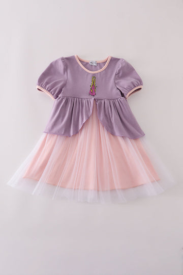 Purple princess embroidery ruffle dress