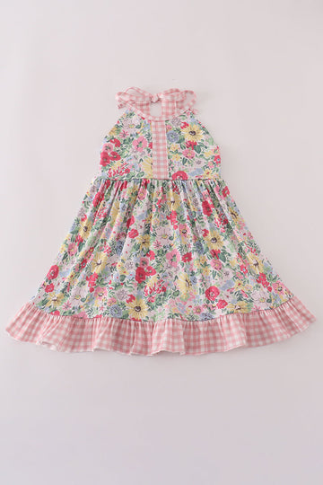 Pink floral bow ruffle dress