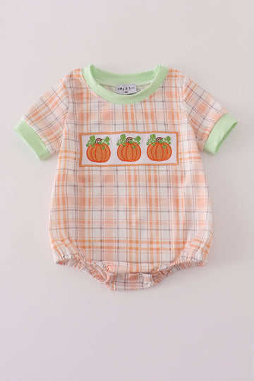 Orange pumpkin embroidery plaid bubble