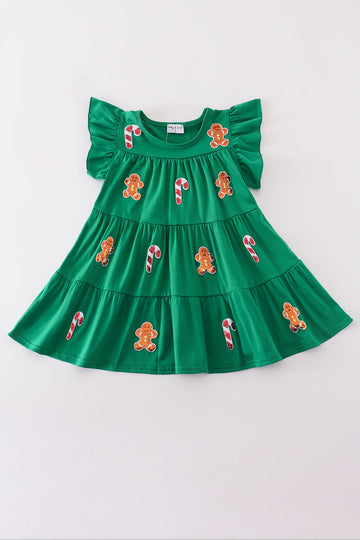Green christmas sequin tiered girl dress
