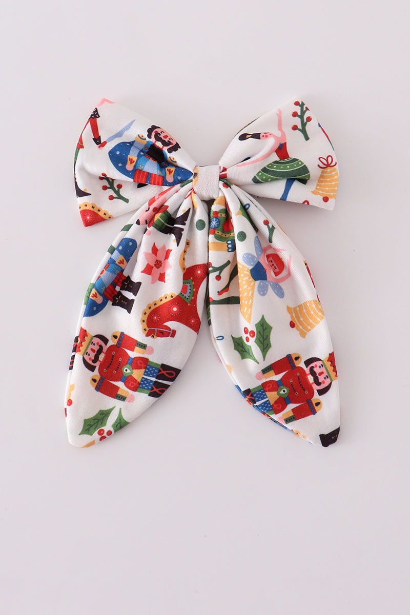 Red nutcracker print sailor hair bow