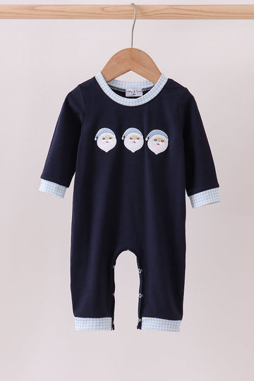 Navy santa claus embroidery romper