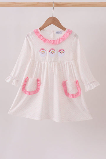 Pink santa claus embroidery ruffle dress