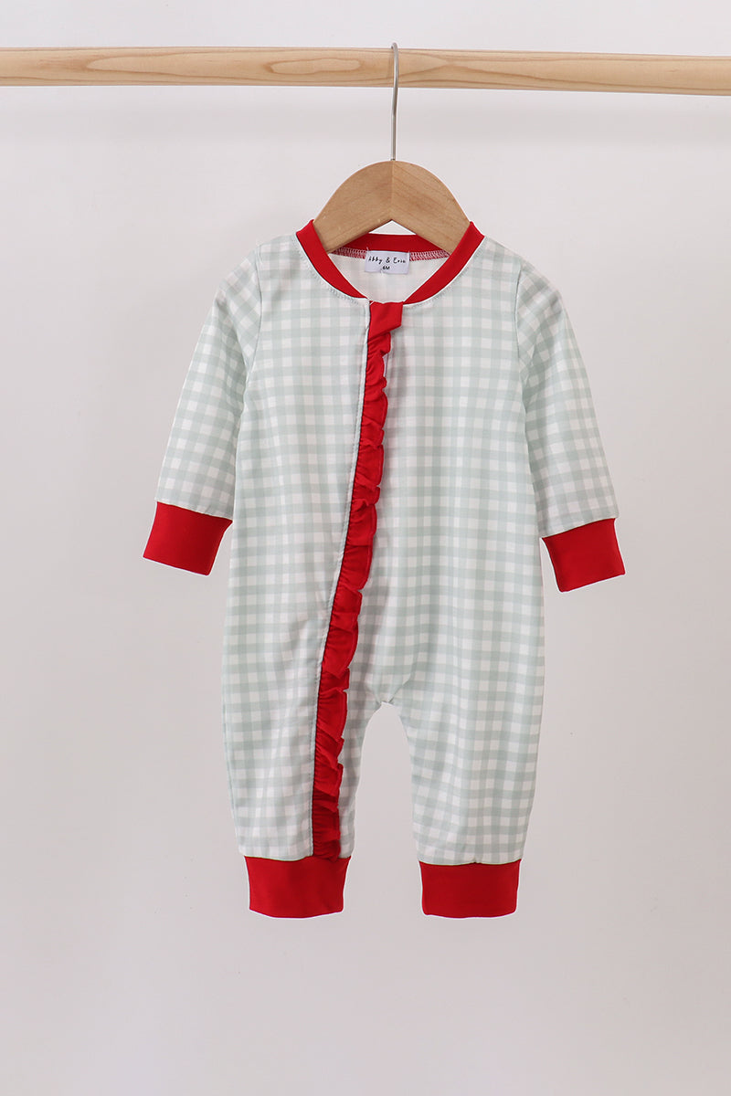 Sage ruffle gingham romper