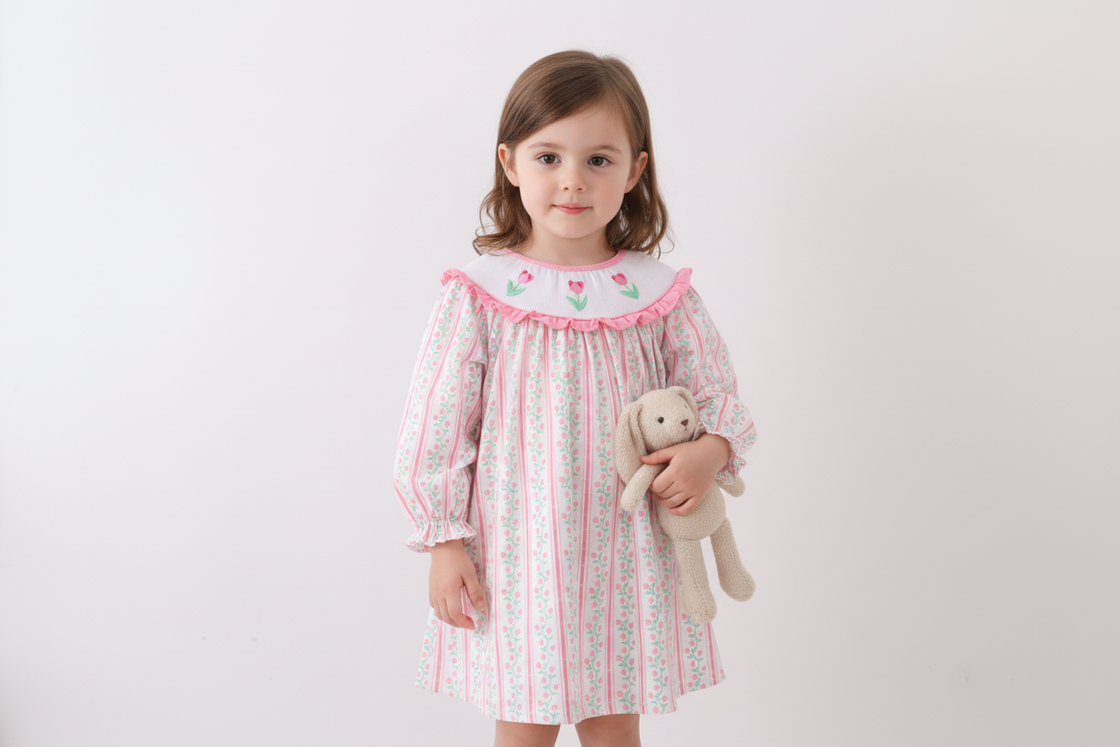 Floral tulip smocked ruffle dress
