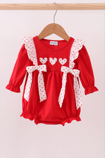 Red heart applique ruffle bubble