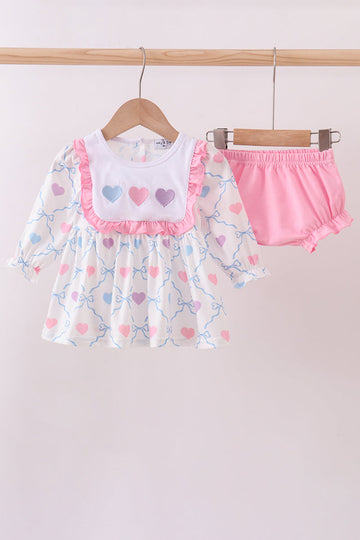 Multicolored heart smocked bloomer set