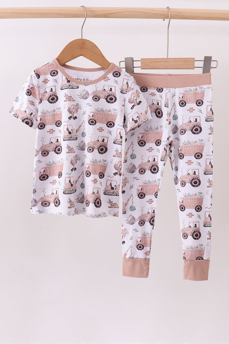 Khaki crane bamboo pajama pants set