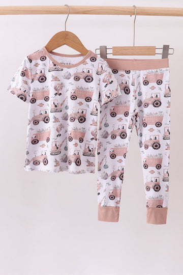 Khaki crane bamboo pajama pants set