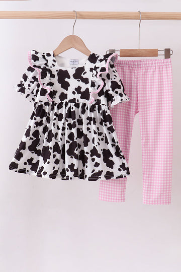 Black cow bow ruffle pants set