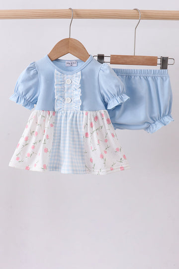 Blue floral ruffle bloomer set