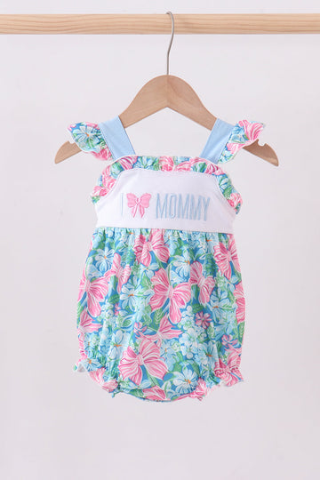 Blue I love MOMMY embroidery ruffle bubble
