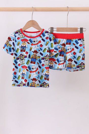 Blue character print bamboo pajama set