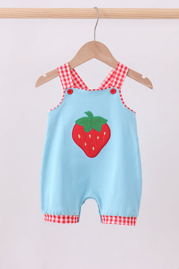 Blue strawberry applique bubble