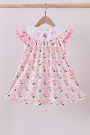 Pink bow hydrangea smocked dress