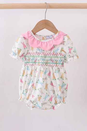 Pink bunny smocked ruffle bubble