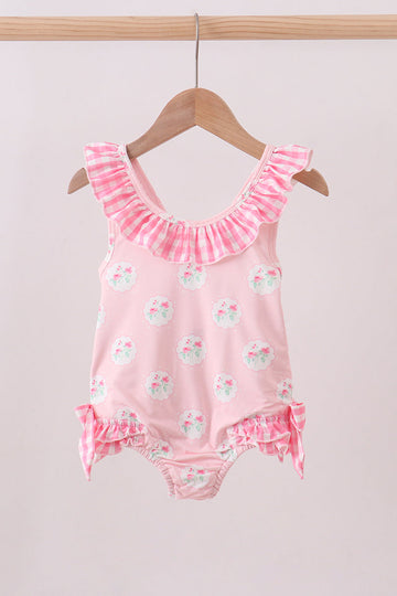 Pink rose ruffle swimsuit