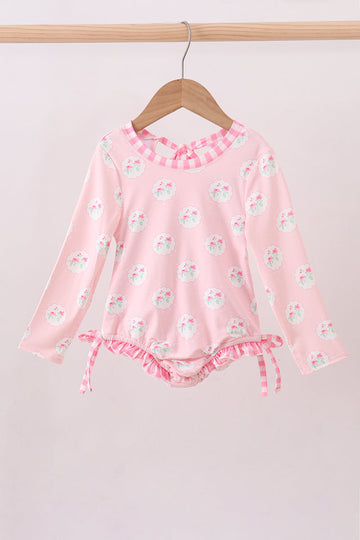 Pink rose ruffle rashguard