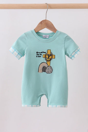 Blue he is risen embroidery romper