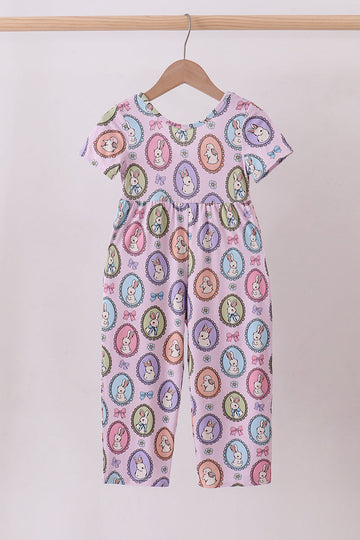 Purple bunny print bamboo jumpsuit