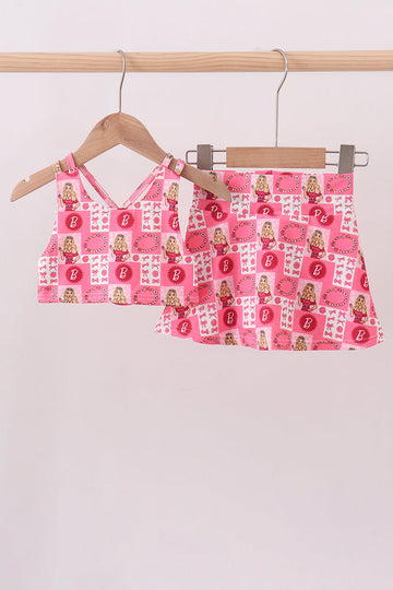 Character checkered print girl skort set
