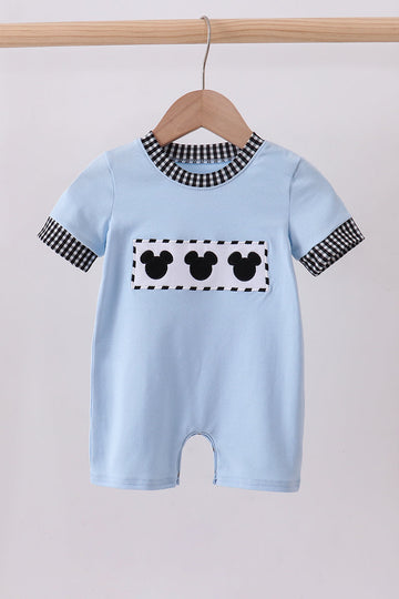 Blue character embroidery romper