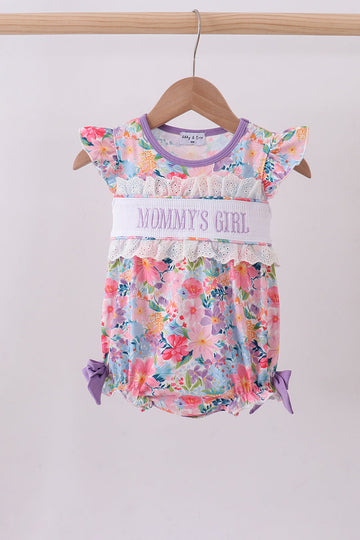Purple MOMMY'S GIRL smocked ruffle bubble