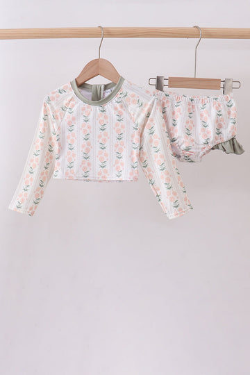 Sage floral rashguard swimsuit
