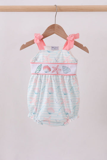 Pink shell starfish embroidery bow bubble