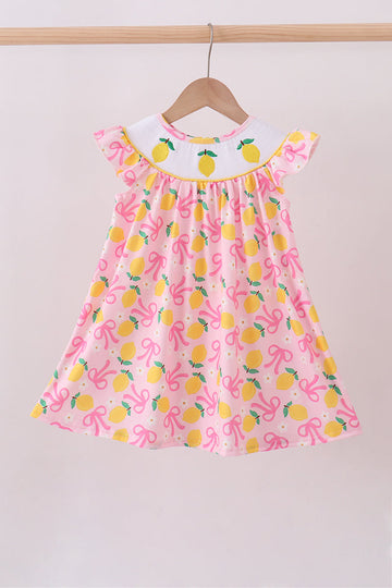 Pink lemon smocked ruffle dress