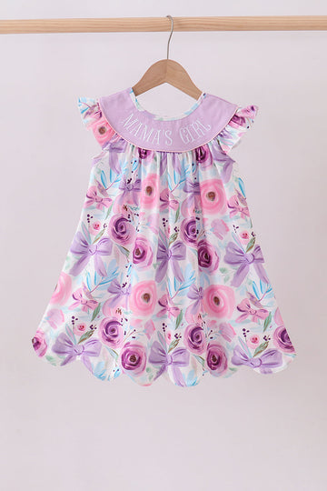 Purple MAMA'S GIRL embroidery floral ruffle dress