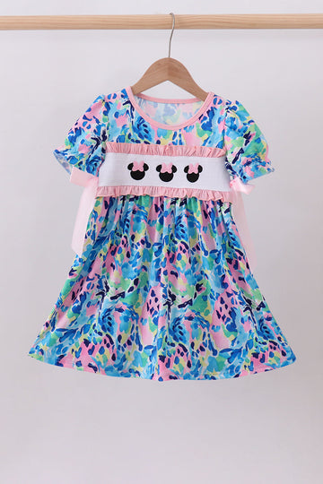 Pink character smocked ruffle dress