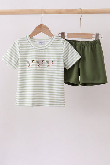 Green Duck Embroidered Shorts Set