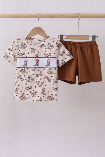 Western cowboy boots smocked shorts set