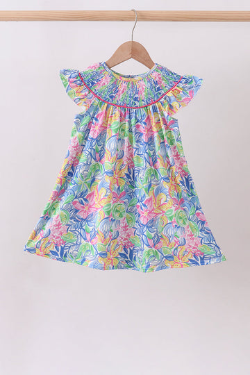 Tropical floral ruffle dress