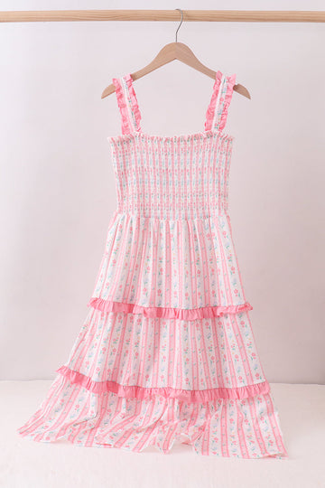 Blush floral smocked tiered dress