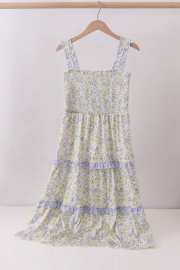 Golden meadow floral smocked tiered dress (length 41.33inch)