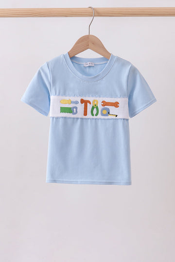Blue tool smocked top