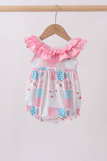 Pink patchwork floral ruffle bubble