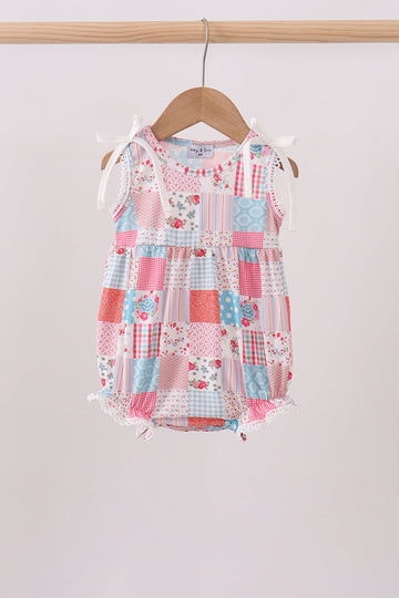 Pink floral patchwork bow bubble