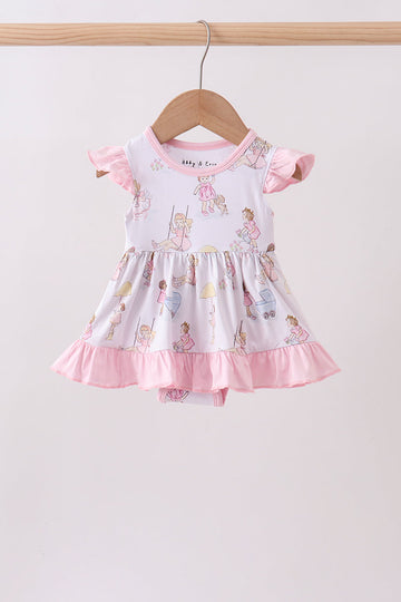 Pink all day adventure bamboo ruffle bubble