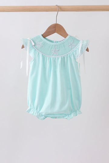 Blue starfish smocked jacquard ruffle bubble